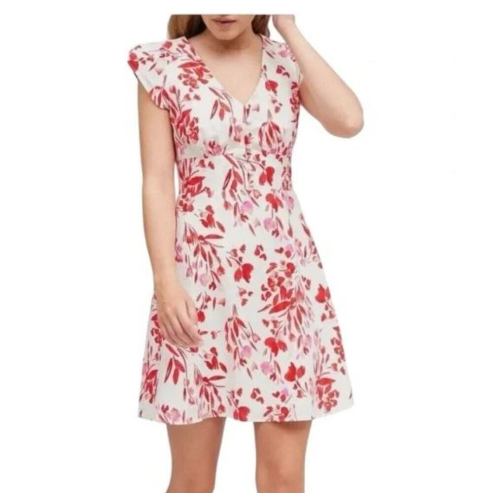 Banana Republic Linen & Cotton Blend Red, Pink & White Floral Mini Dress. Size 0